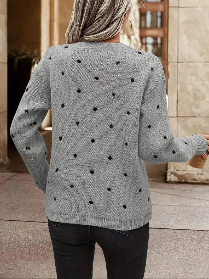 Damen Strickpullover - Gepunktetes Design - Lockerer Sitz - Rundhals - Lange Ärmel
