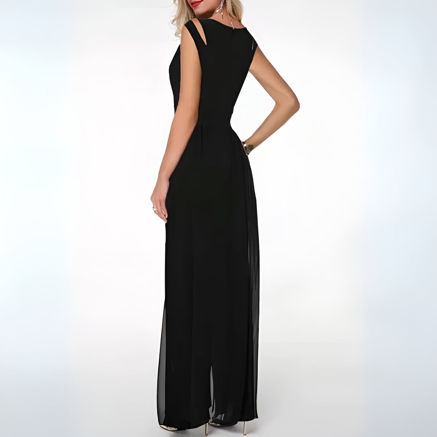 Damen Jumpsuit - Ärmellos & Elegant - Hoher Ausschnitt - Weites Bein - Abendmode