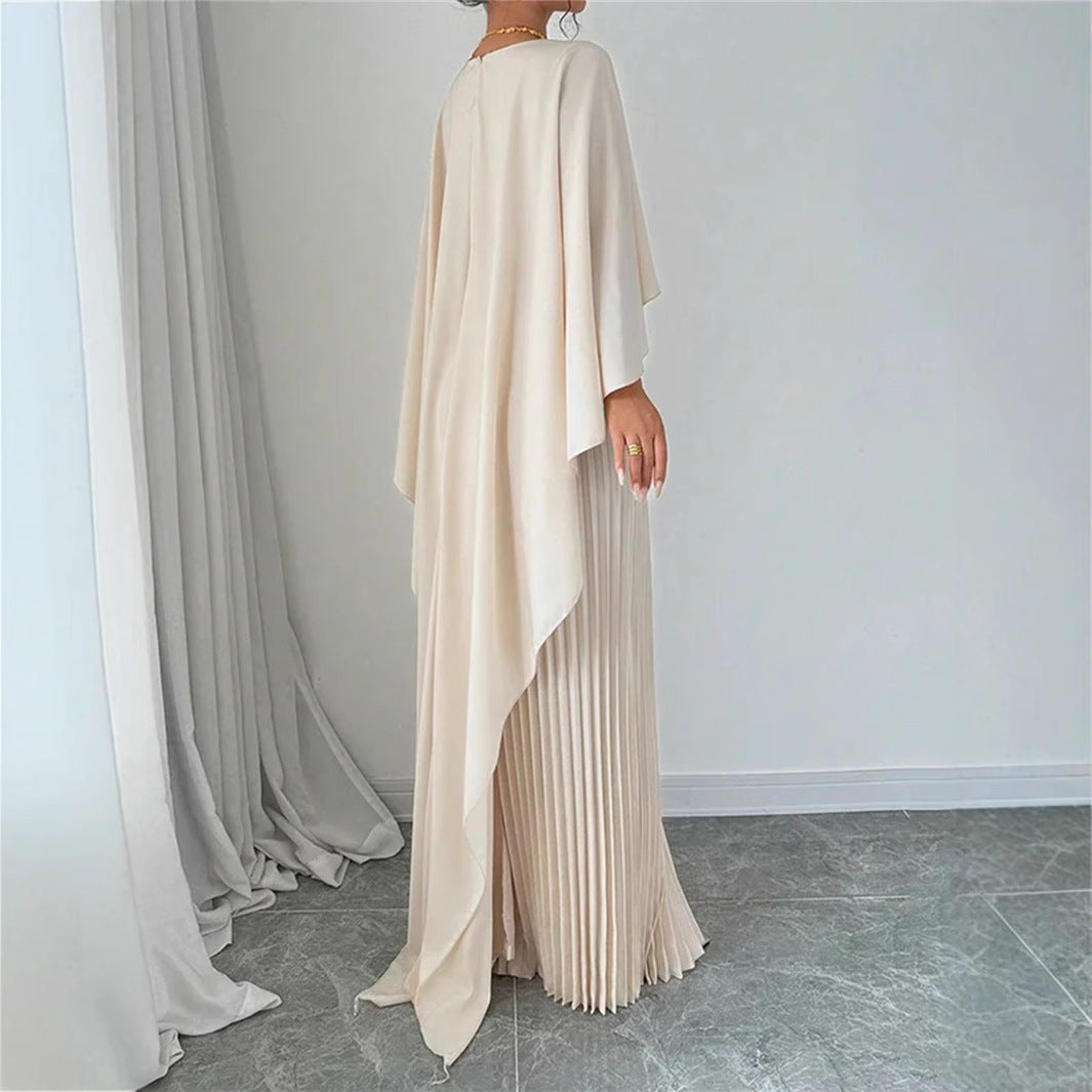 Damen Maxikleid – Chiffon Look – Fliessender Schnitt – Faltenrock – Fledermausärmel – Hoher Kragen