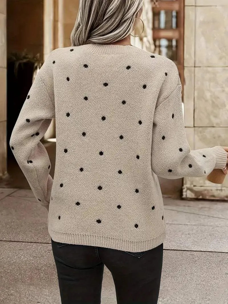 Damen Strickpullover - Gepunktetes Design - Lockerer Sitz - Rundhals - Lange Ärmel