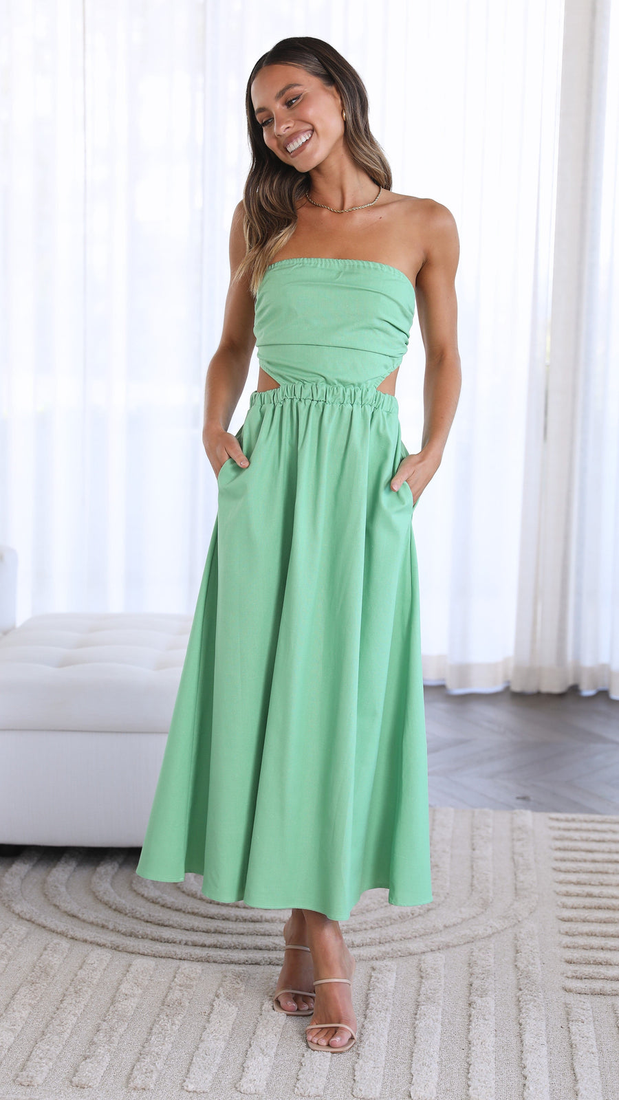 Damen Maxikleid – Ärmellos – A-Linie – Mit Seitentaschen – Luftig und Elegant