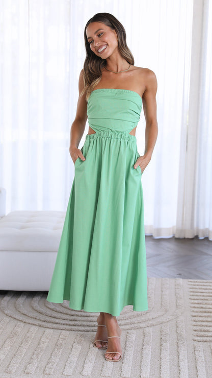 Damen Maxikleid – Ärmellos – A-Linie – Mit Seitentaschen – Luftig und Elegant