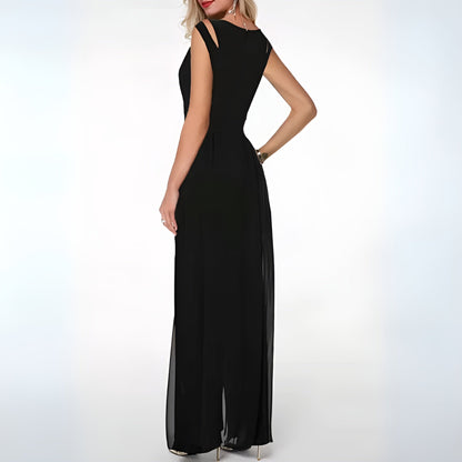 Damen Jumpsuit - Ärmellos & Elegant - Hoher Ausschnitt - Weites Bein - Abendmode