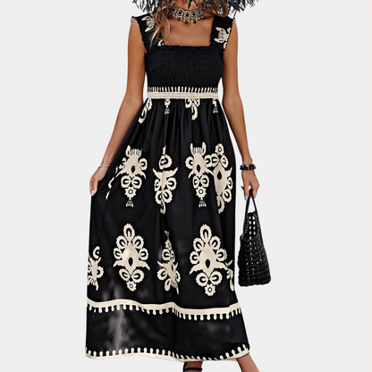 Damen Maxi Kleid - Ärmellos mit Smok-Oberteil - Quadratausschnitt - Luftig und Elegant