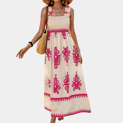 Damen Maxi Kleid - Ärmellos mit Smok-Oberteil - Quadratausschnitt - Luftig und Elegant