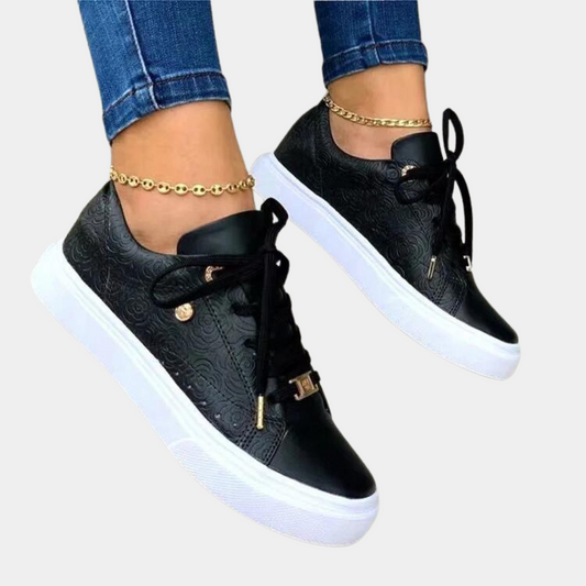 Damen Sneaker - Elegantes Design mit Prägemuster - Bequeme Schnürschuhe