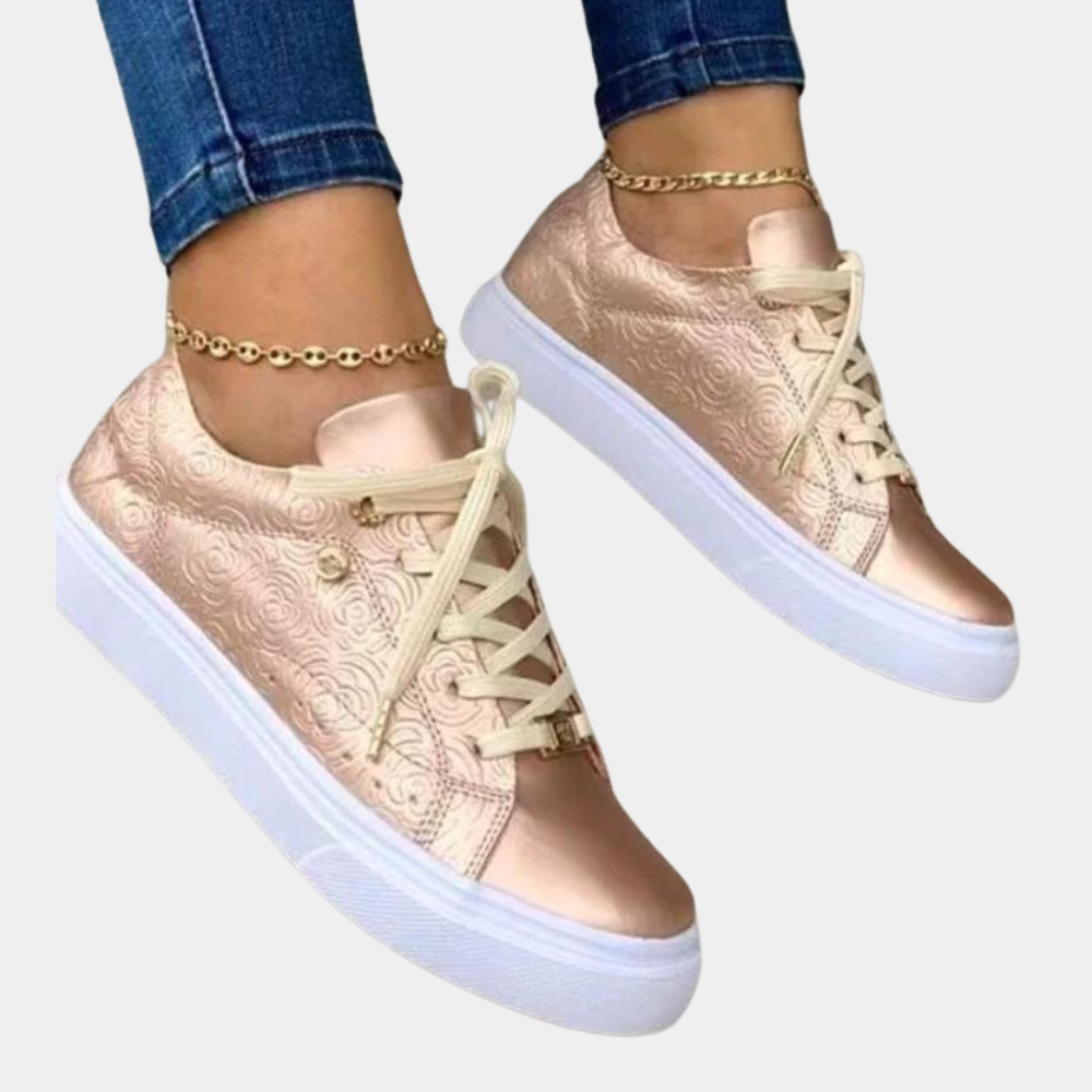 Damen Sneaker - Elegantes Design mit Prägemuster - Bequeme Schnürschuhe