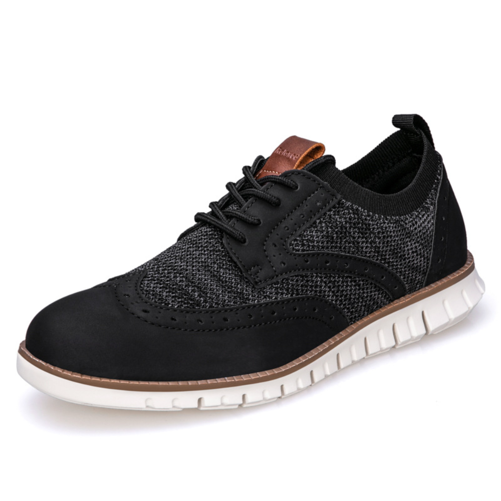 Herren Schnürschuhe – Atmungsaktiv – Leder & Strick – Bequeme Gummisohle