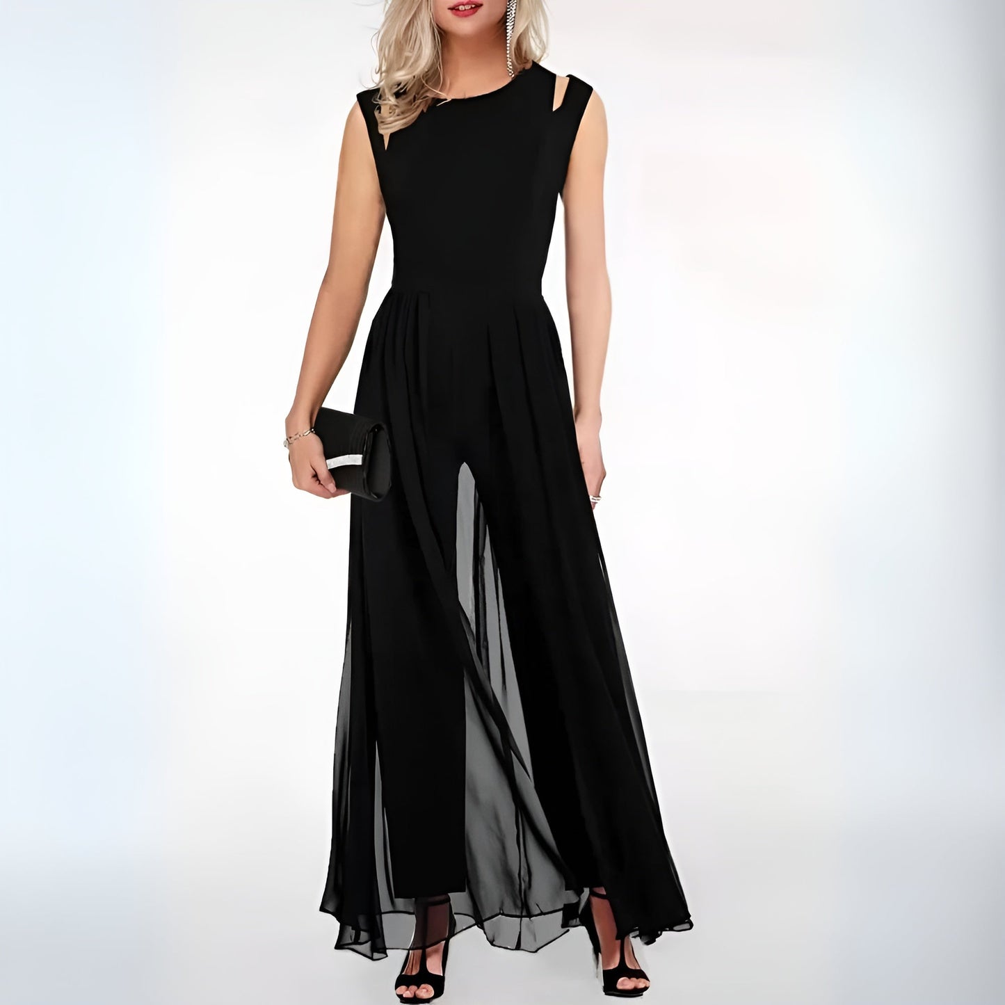 Damen Jumpsuit - Ärmellos & Elegant - Hoher Ausschnitt - Weites Bein - Abendmode
