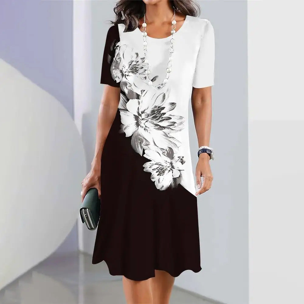 Damen Kleid – Leicht & Knielang – A-Linien-Schnitt mit Rundhals & Kurzarm