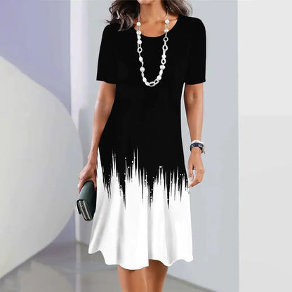 Damen Kleid – Leicht & Knielang – A-Linien-Schnitt mit Rundhals & Kurzarm