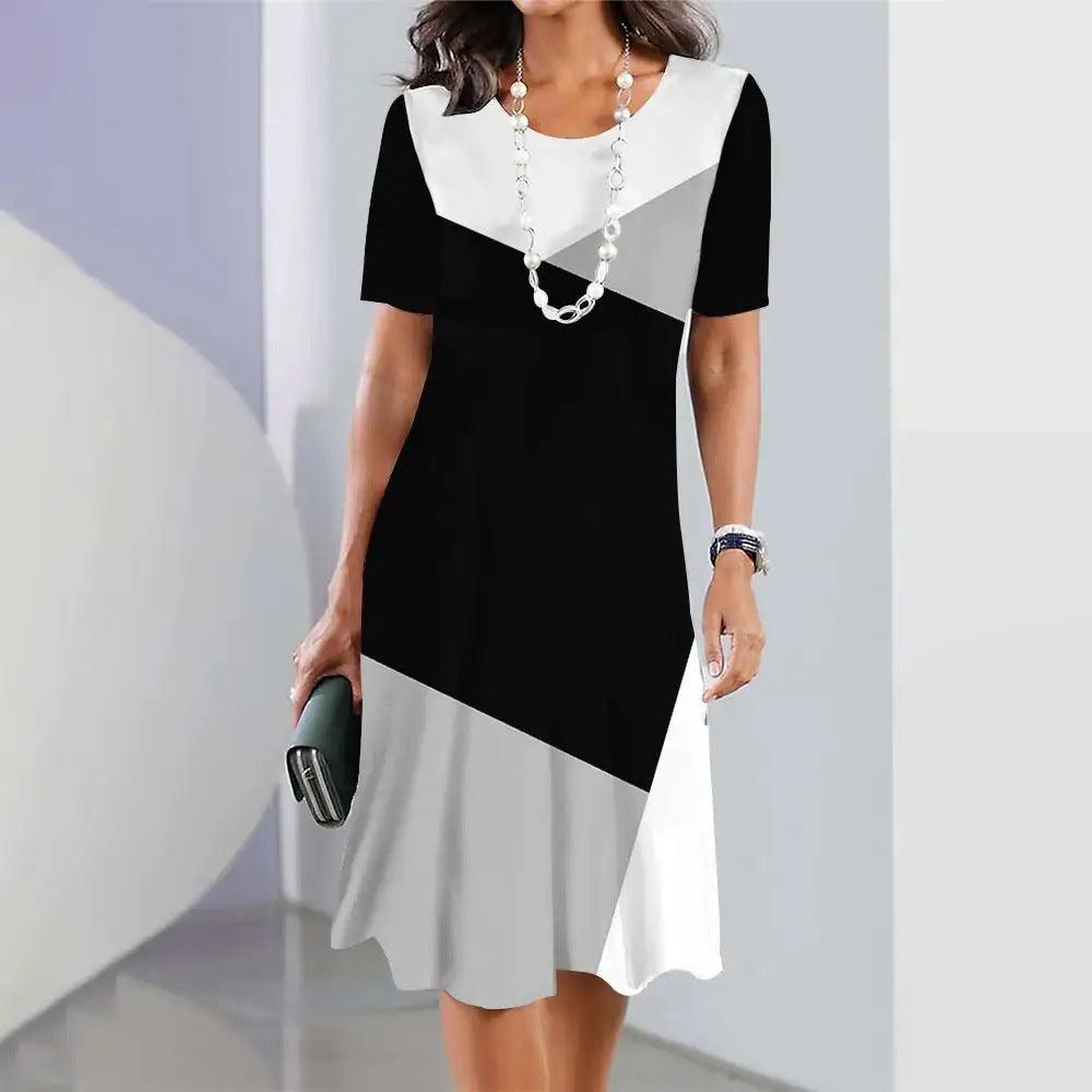 Damen Kleid – Leicht & Knielang – A-Linien-Schnitt mit Rundhals & Kurzarm