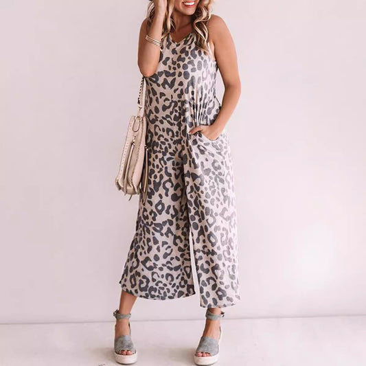 Damen Jumpsuit – Ärmellos – Weit Bein – V-Ausschnitt – Lockerer Schnitt – Mit Taschen