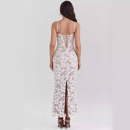 Damen Slip Kleid – Spitze – Figurbetont – Herz-Ausschnitt – Lang Elegantes Abendkleid