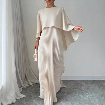 Damen Maxikleid – Chiffon Look – Fliessender Schnitt – Faltenrock – Fledermausärmel – Hoher Kragen