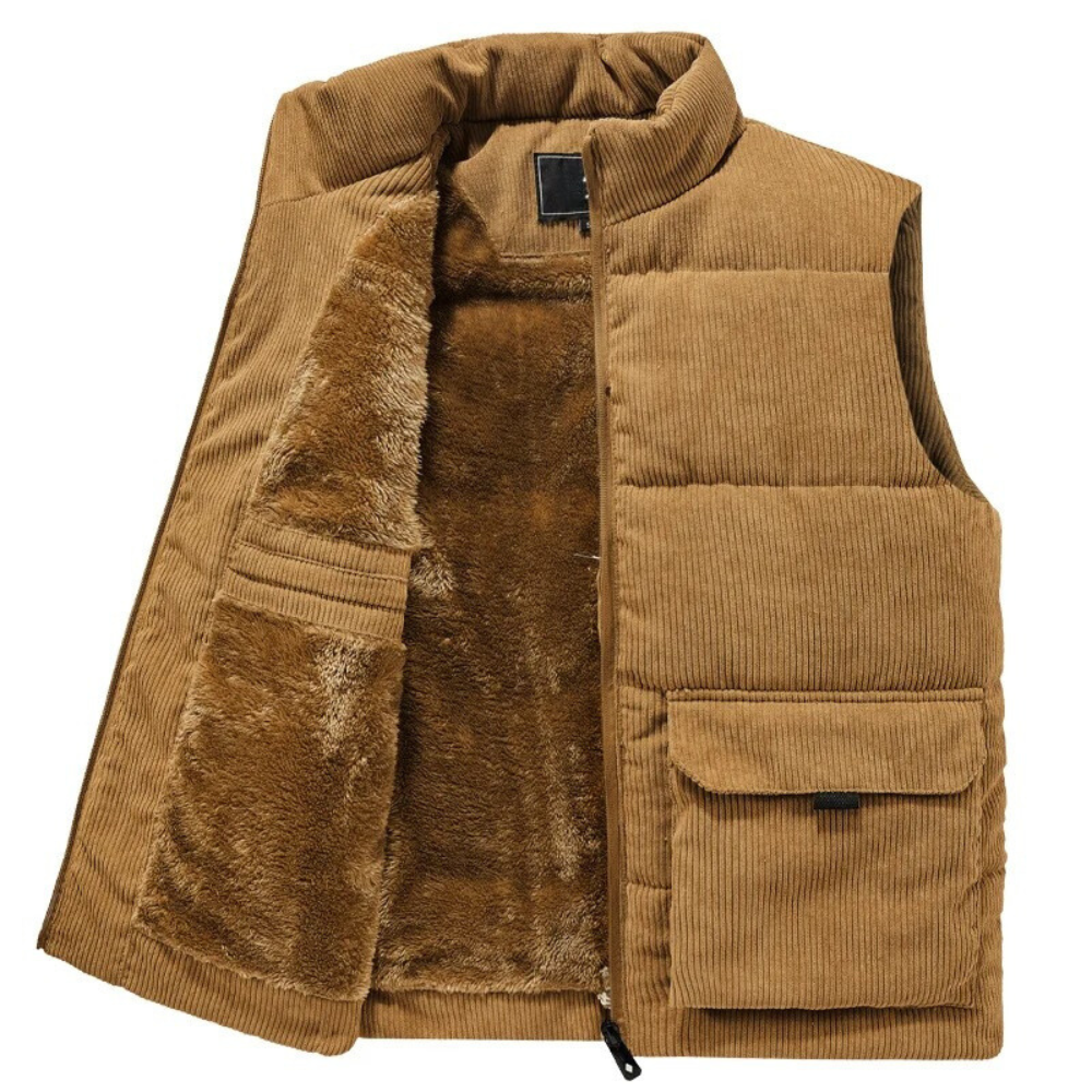 Herren Cordweste – Gepolstert & Warm – Stehkragen – Praktische Taschen