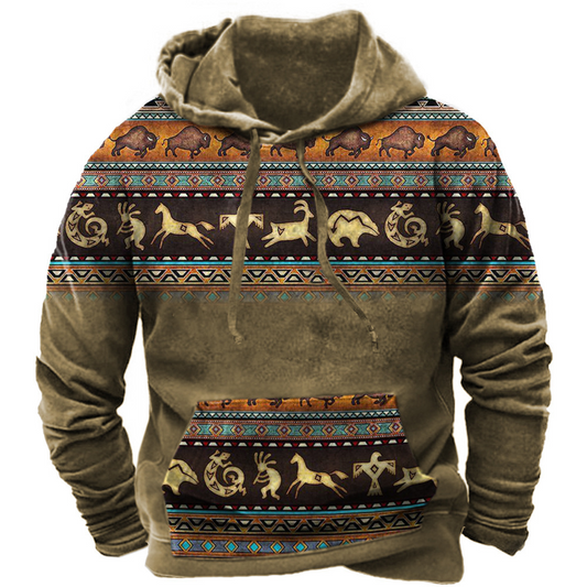 Unisex Hoodie – Ethno-Tribal Muster – Relaxed Fit – Mit Kapuze und Kängurutasche