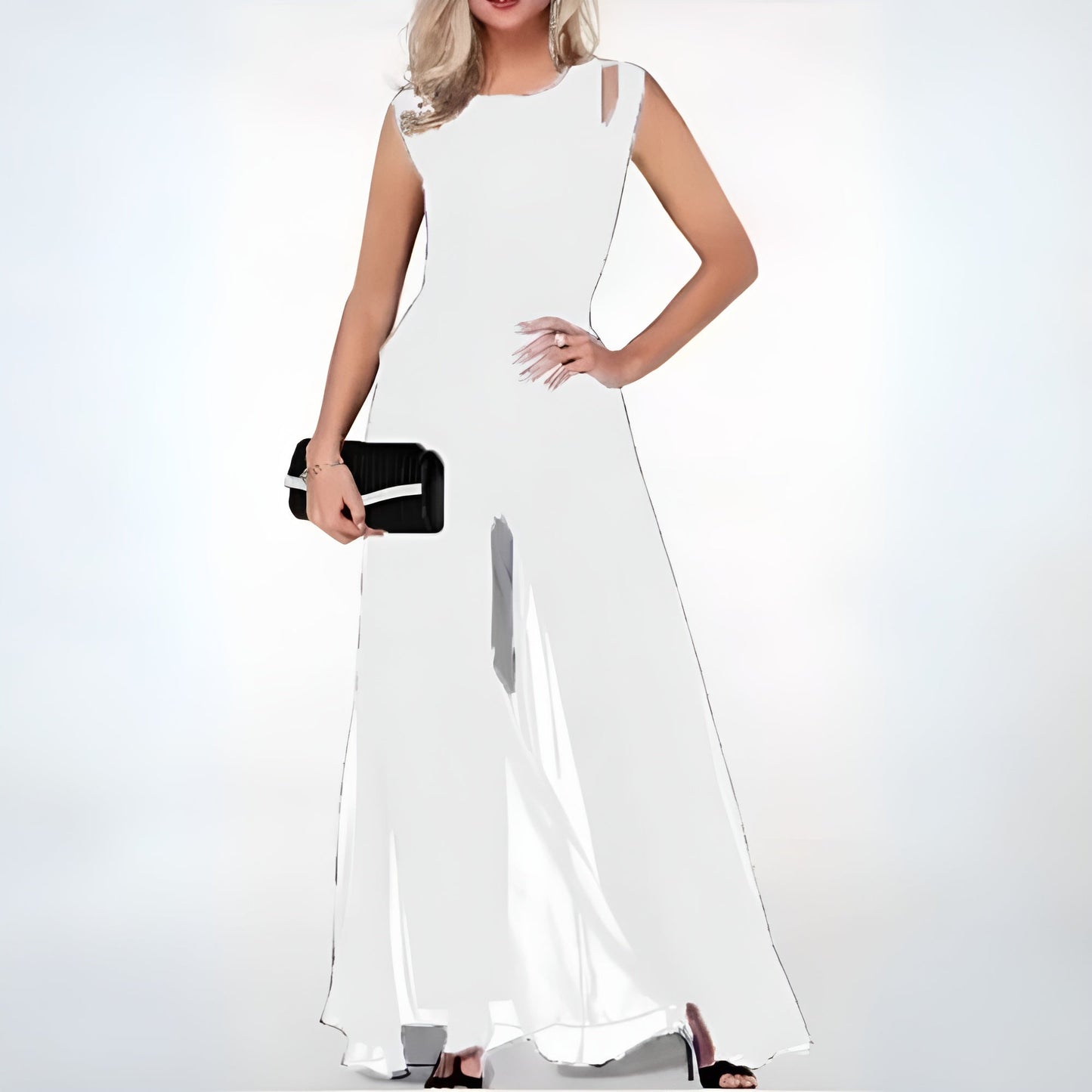 Damen Jumpsuit - Ärmellos & Elegant - Hoher Ausschnitt - Weites Bein - Abendmode