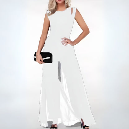 Damen Jumpsuit - Ärmellos & Elegant - Hoher Ausschnitt - Weites Bein - Abendmode