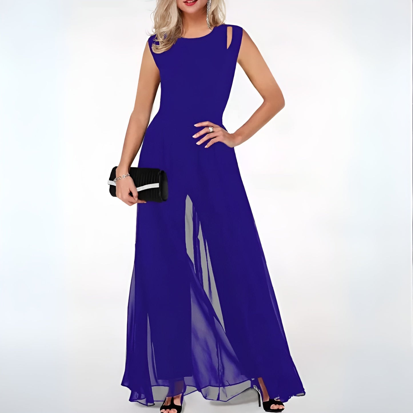 Damen Jumpsuit - Ärmellos & Elegant - Hoher Ausschnitt - Weites Bein - Abendmode
