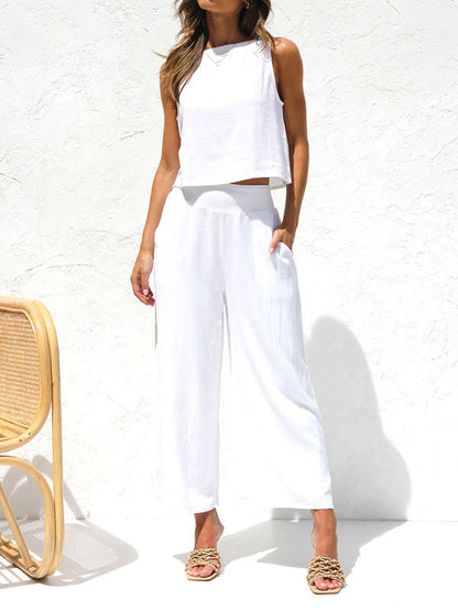 Ärmelloses Damen-Gilet und weite Hose Set