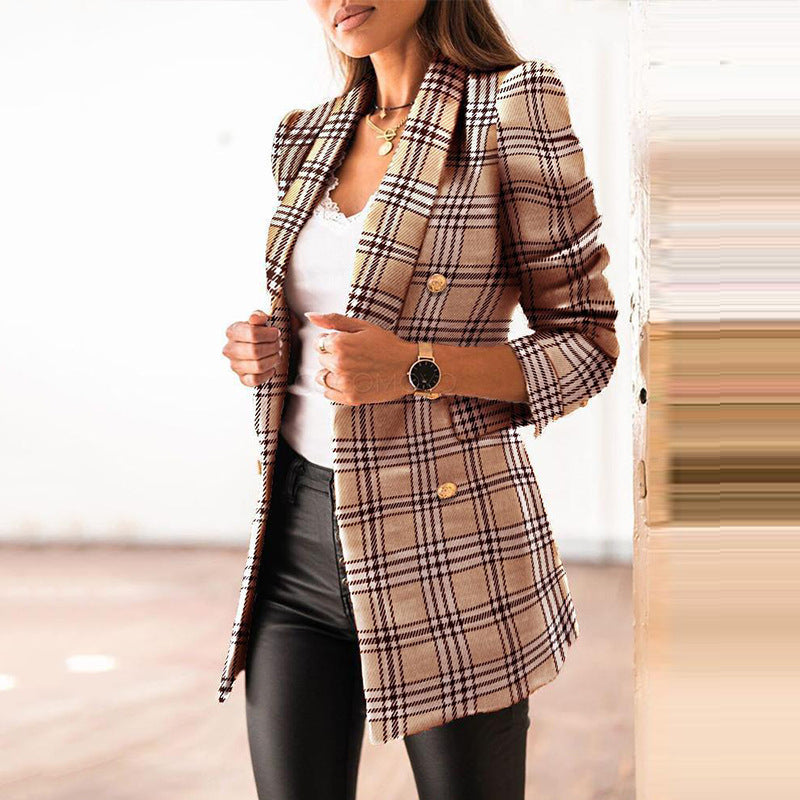 Eleganter karierter damenblazer mit ziertaschen