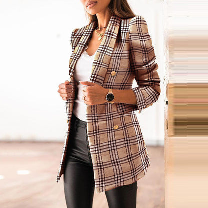 Eleganter karierter damenblazer mit ziertaschen