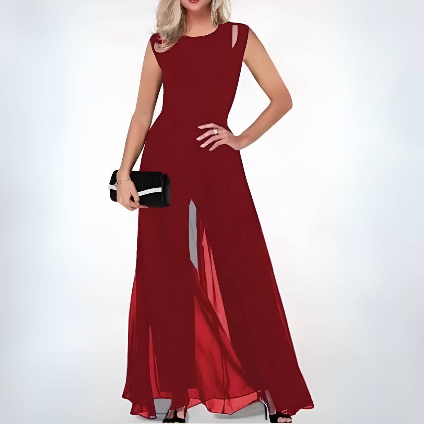 Damen Jumpsuit - Ärmellos & Elegant - Hoher Ausschnitt - Weites Bein - Abendmode